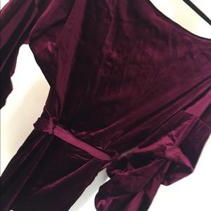 Burgundy velvet off the shoulder romper